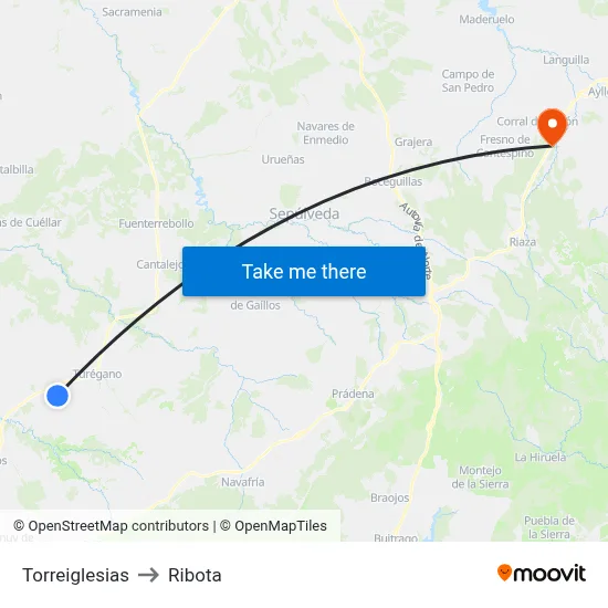 Torreiglesias to Ribota map