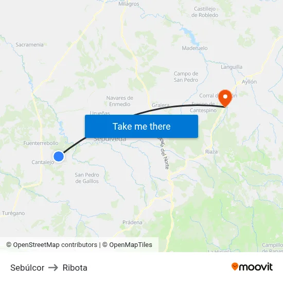 Sebúlcor to Ribota map