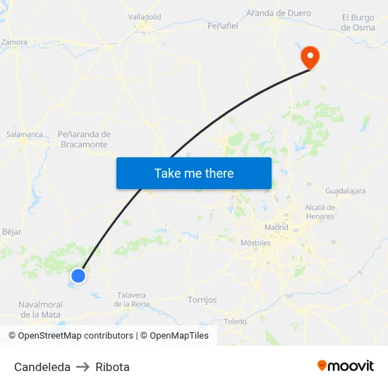 Candeleda to Ribota map