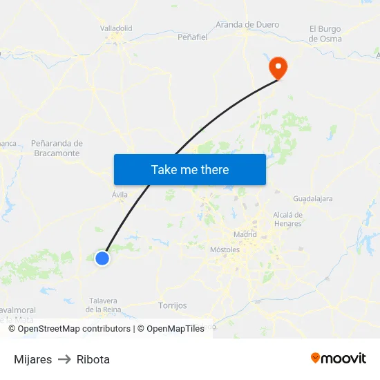 Mijares to Ribota map