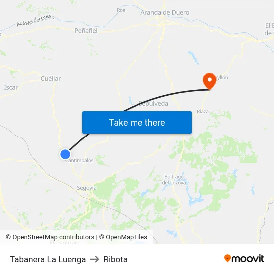 Tabanera La Luenga to Ribota map