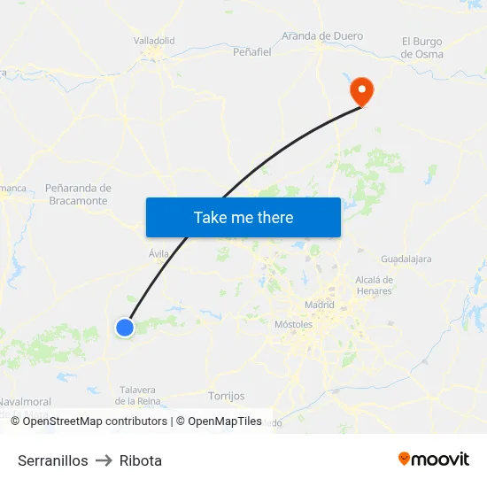 Serranillos to Ribota map