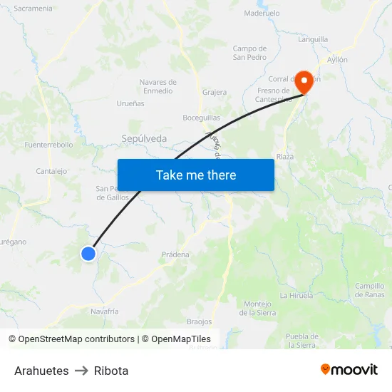 Arahuetes to Ribota map