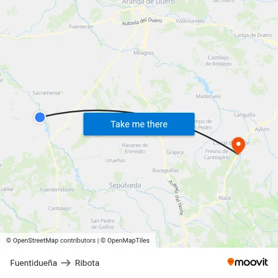 Fuentidueña to Ribota map