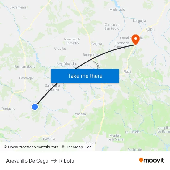 Arevalillo De Cega to Ribota map