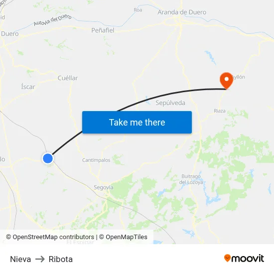 Nieva to Ribota map