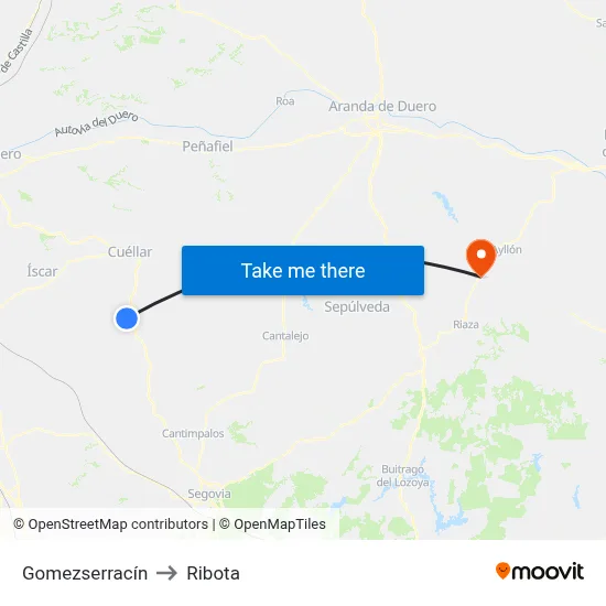 Gomezserracín to Ribota map