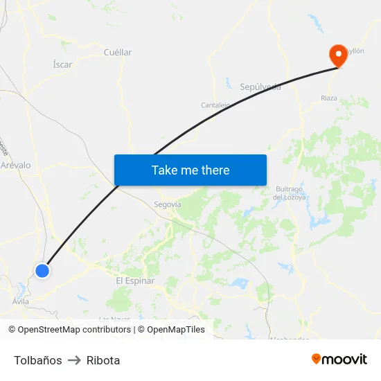 Tolbaños to Ribota map