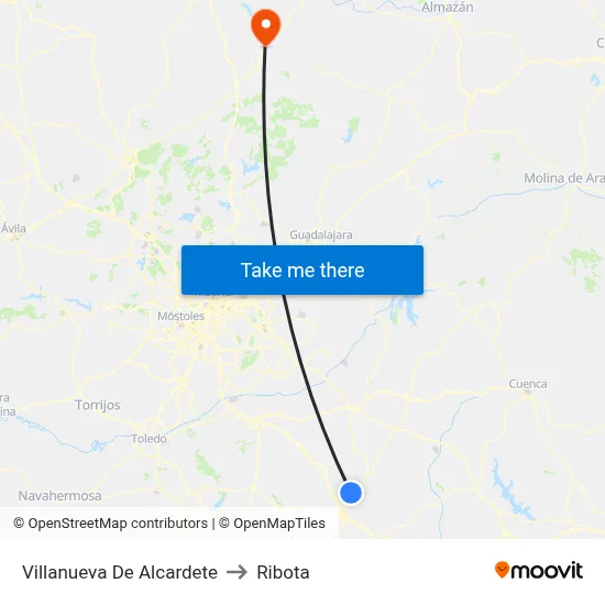 Villanueva De Alcardete to Ribota map
