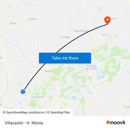 Villacastín to Ribota map