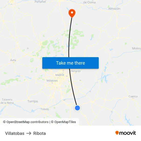 Villatobas to Ribota map