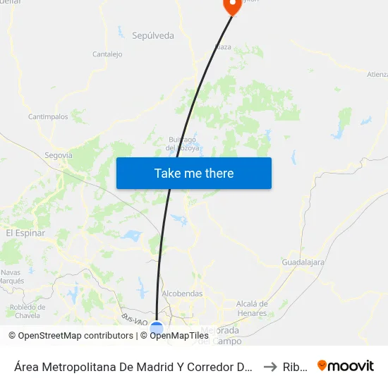 Área Metropolitana De Madrid Y Corredor Del Henares to Ribota map