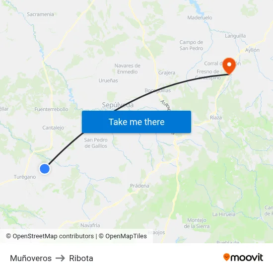Muñoveros to Ribota map