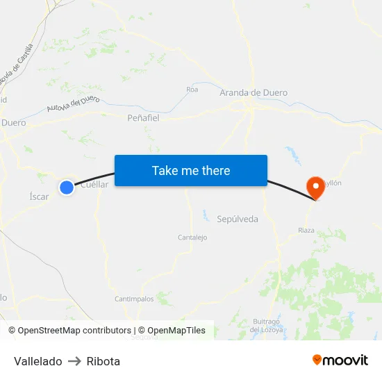 Vallelado to Ribota map