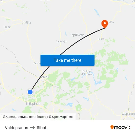 Valdeprados to Ribota map