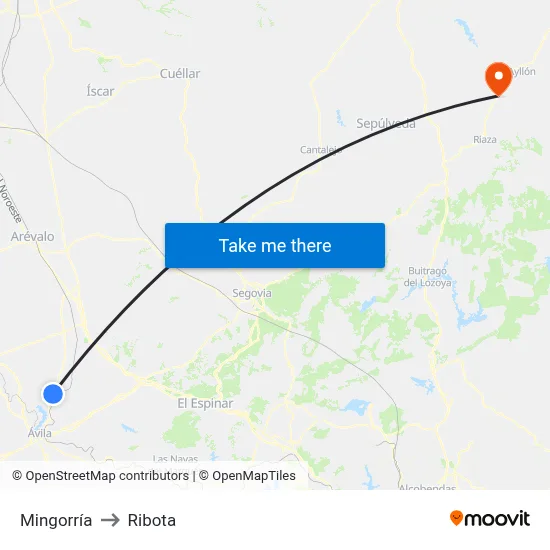 Mingorría to Ribota map