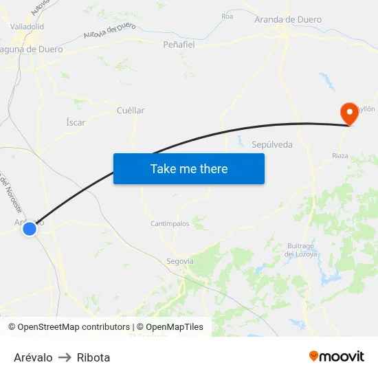 Arévalo to Ribota map