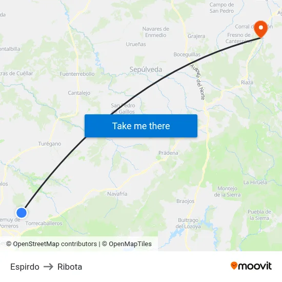Espirdo to Ribota map
