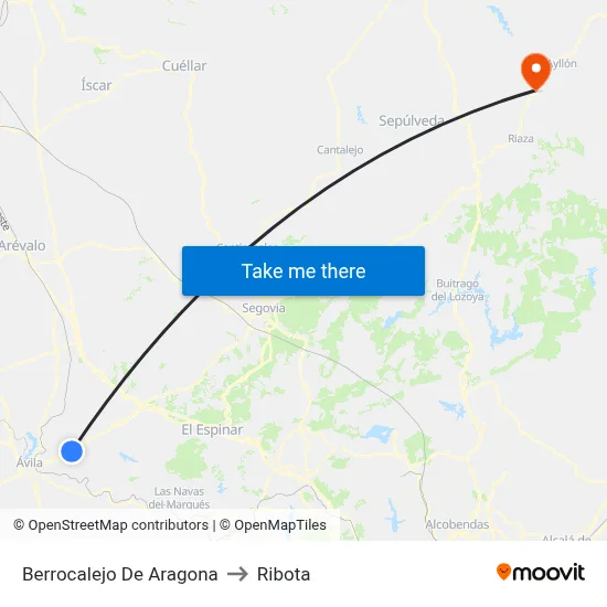 Berrocalejo De Aragona to Ribota map