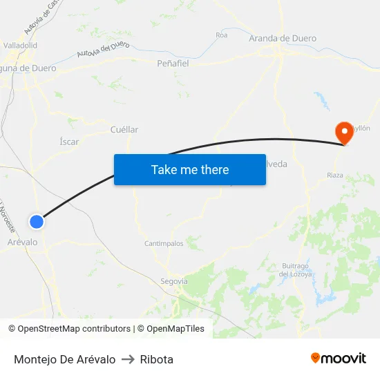 Montejo De Arévalo to Ribota map