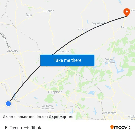 El Fresno to Ribota map