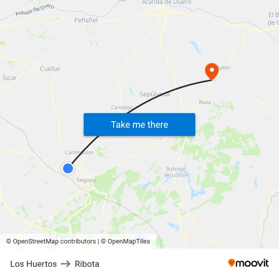 Los Huertos to Ribota map