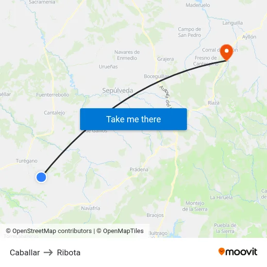Caballar to Ribota map