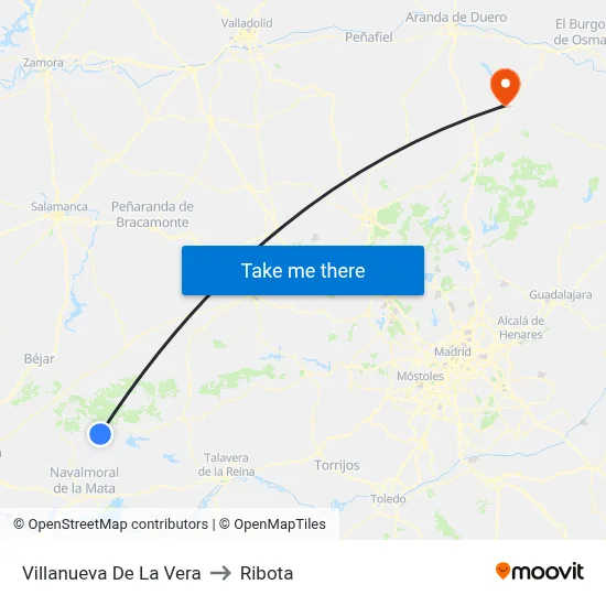 Villanueva De La Vera to Ribota map