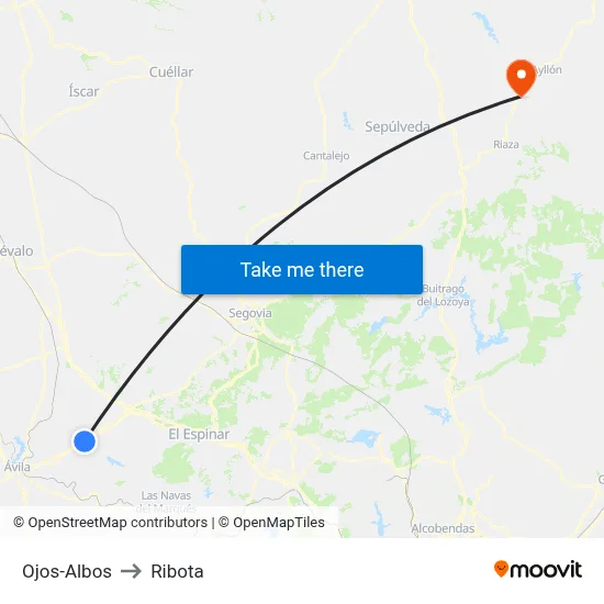 Ojos-Albos to Ribota map