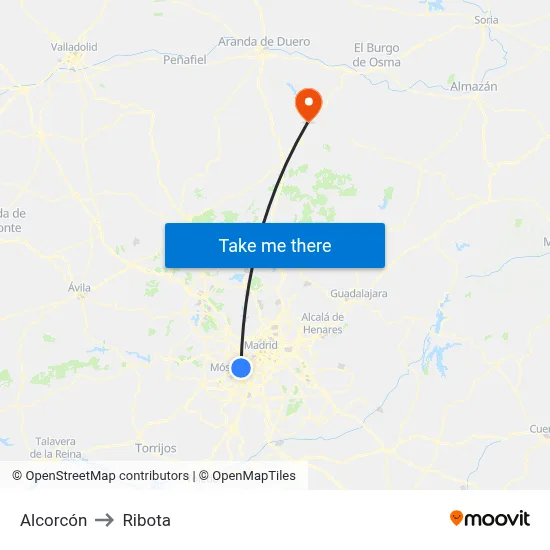 Alcorcón to Ribota map