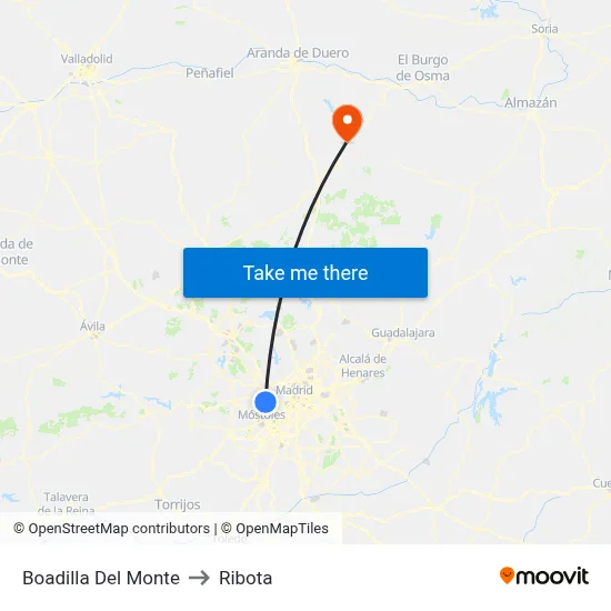 Boadilla Del Monte to Ribota map