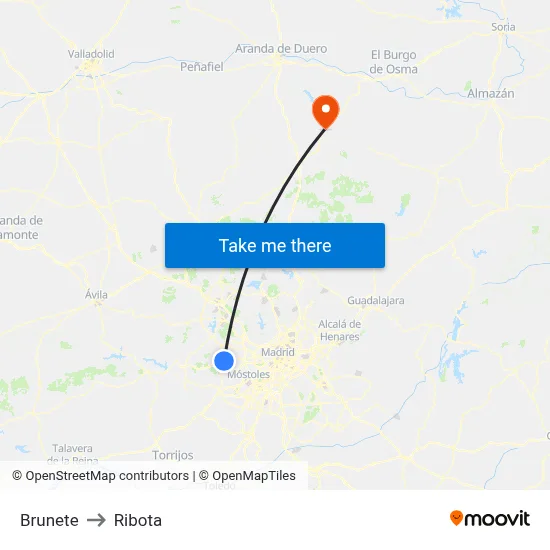 Brunete to Ribota map