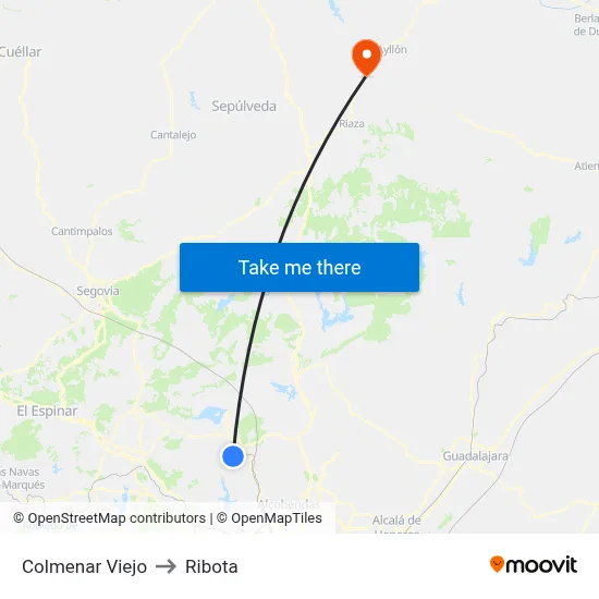 Colmenar Viejo to Ribota map