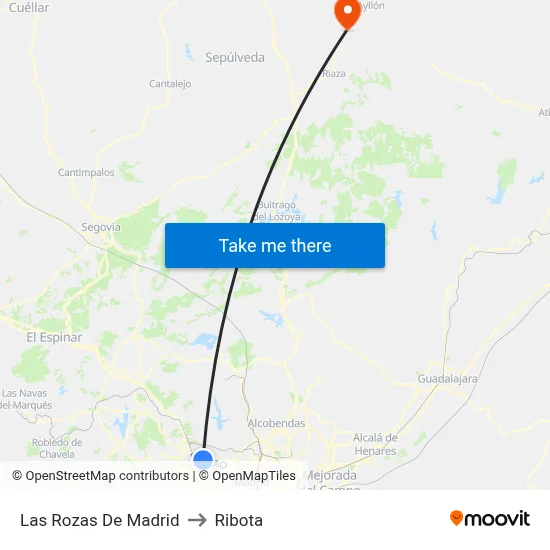 Las Rozas De Madrid to Ribota map