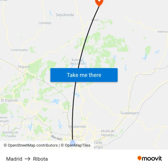 Madrid to Ribota map