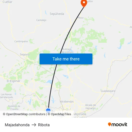 Majadahonda to Ribota map