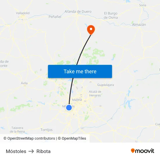 Móstoles to Ribota map