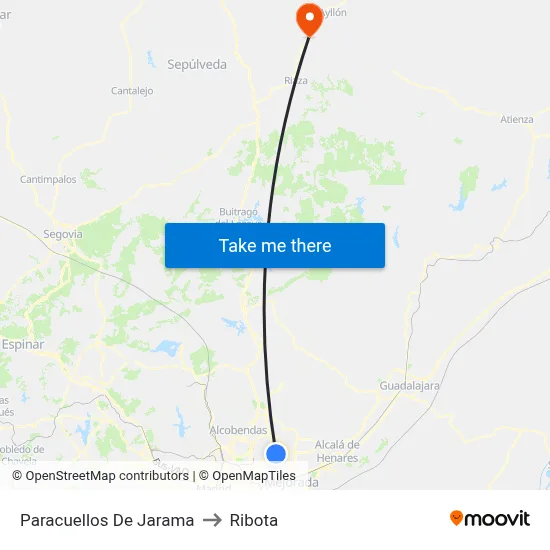 Paracuellos De Jarama to Ribota map
