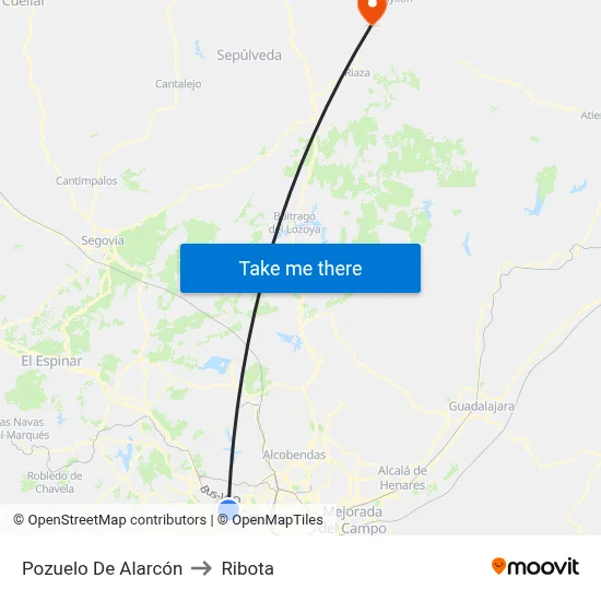 Pozuelo De Alarcón to Ribota map