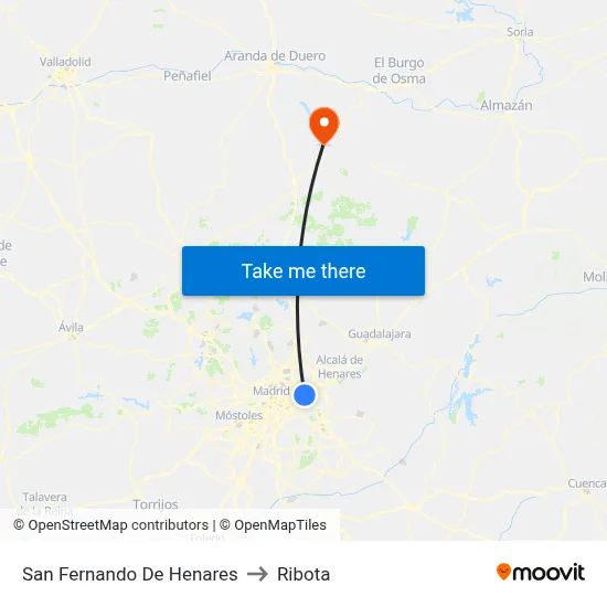 San Fernando De Henares to Ribota map