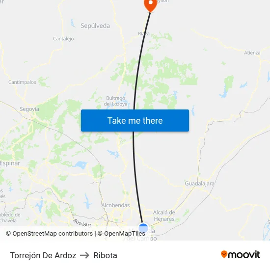 Torrejón De Ardoz to Ribota map