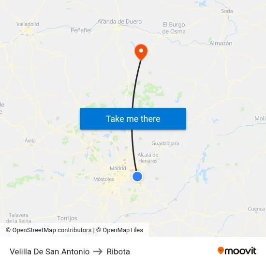Velilla De San Antonio to Ribota map