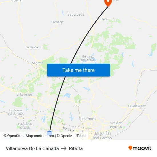 Villanueva De La Cañada to Ribota map