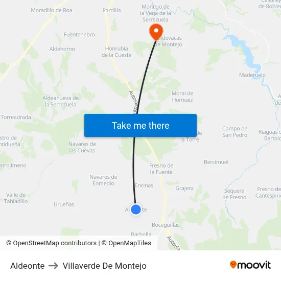 Aldeonte to Villaverde De Montejo map