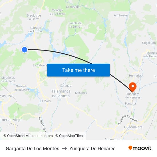 Garganta De Los Montes to Yunquera De Henares map