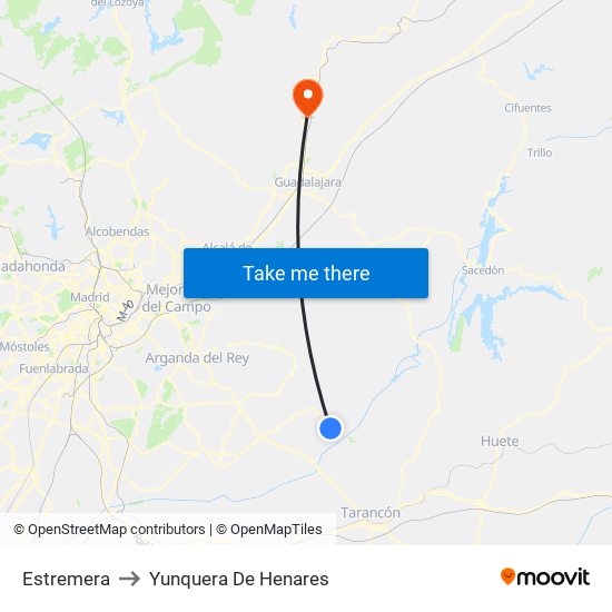 Estremera to Yunquera De Henares map