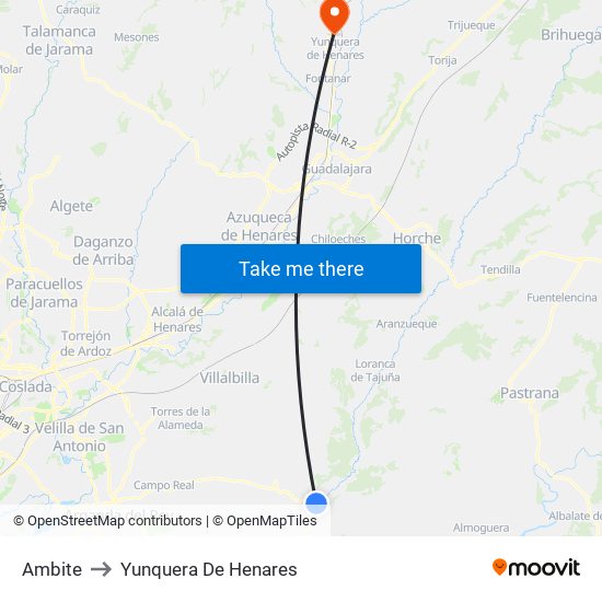 Ambite to Yunquera De Henares map