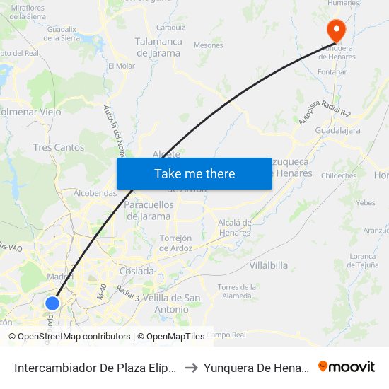 Intercambiador De Plaza Elíptica to Yunquera De Henares map