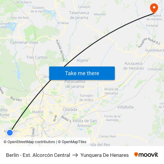 Berlín - Est. Alcorcón Central to Yunquera De Henares map