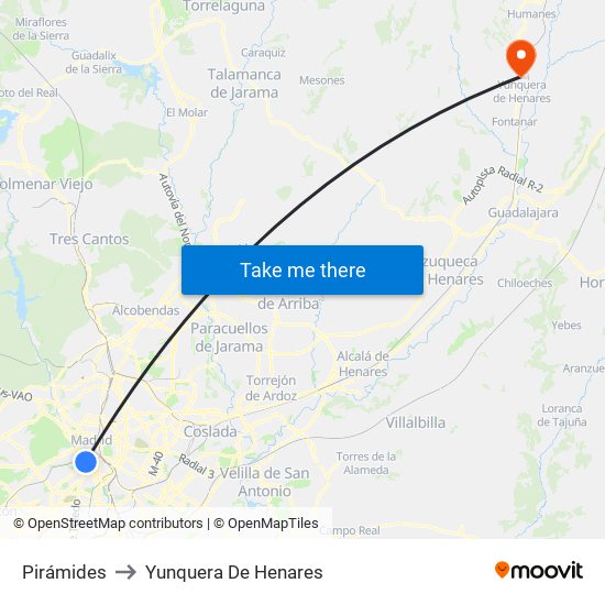 Pirámides to Yunquera De Henares map
